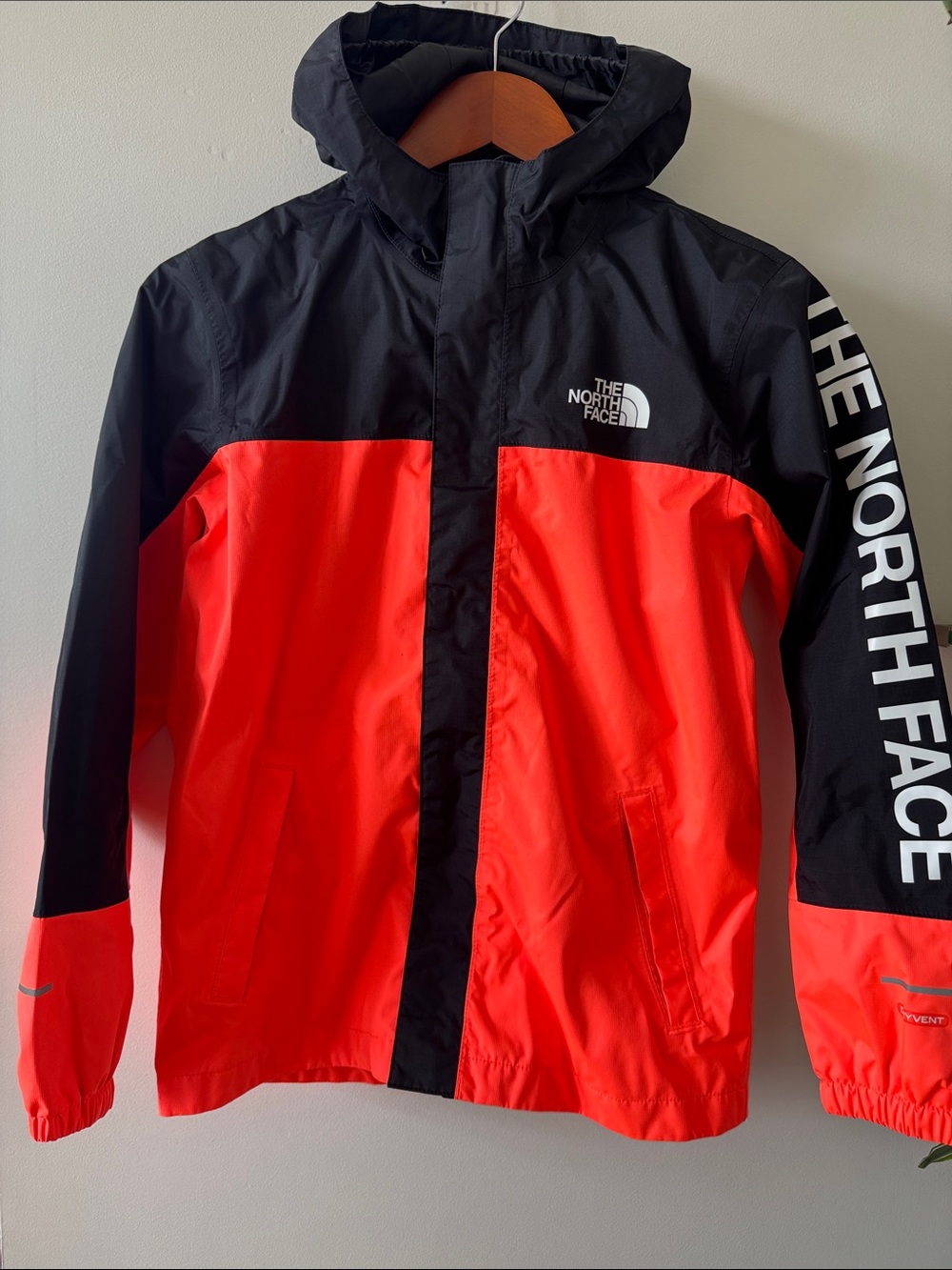 The North Face Antora Fluorescent Orange and Black Waterproof Hooded Raincoat